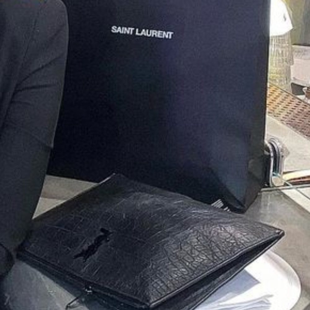 Authentic YSL Large ~Crocodile Leather pouch 👝🖤